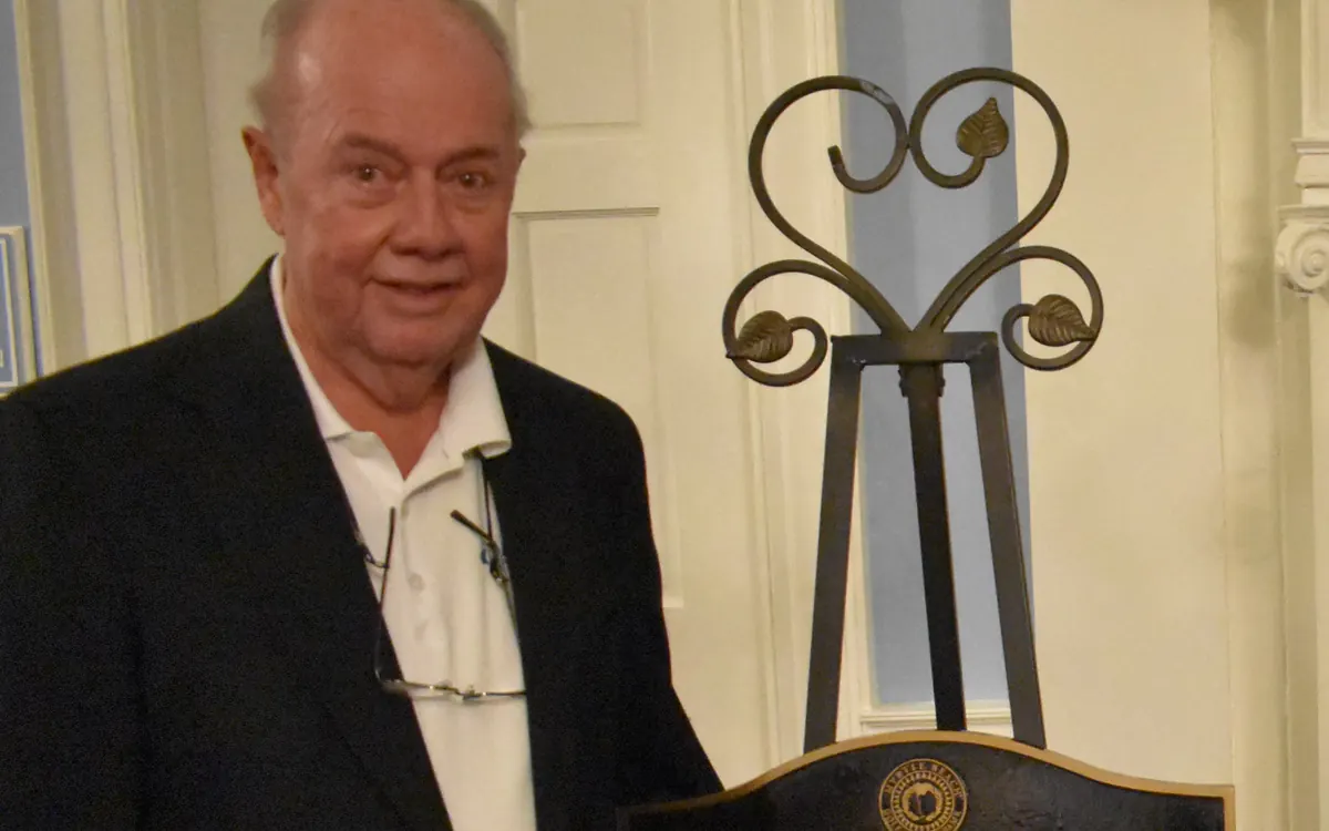 Larry Leagans with his Hall of Fame plaque