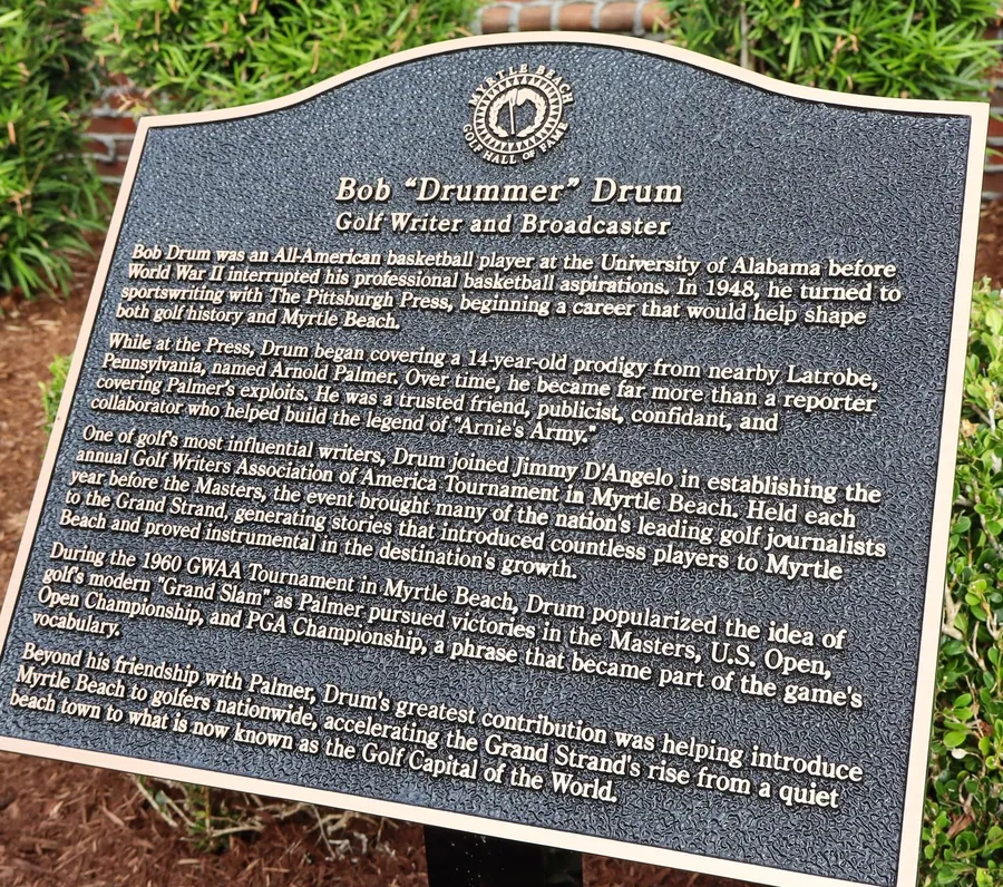 The Hall of Fame plaque honoring Bob "Drummer" Drum