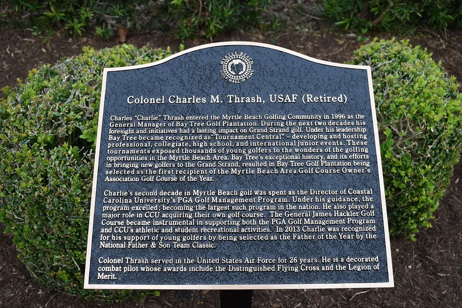 The Hall of Fame plaque honoring Col. Charles M. Thrash, USAF (Ret.)