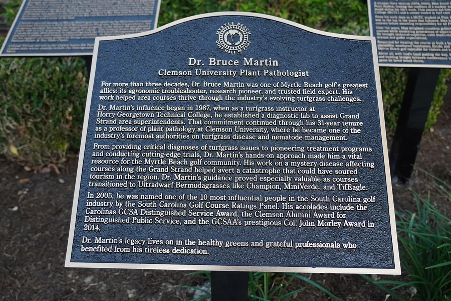 The Hall of Fame plaque honoring Dr. Bruce Martin